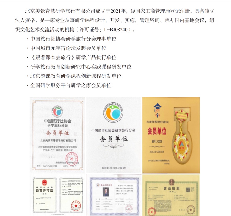 北京美景育慧研学资质荣誉展示